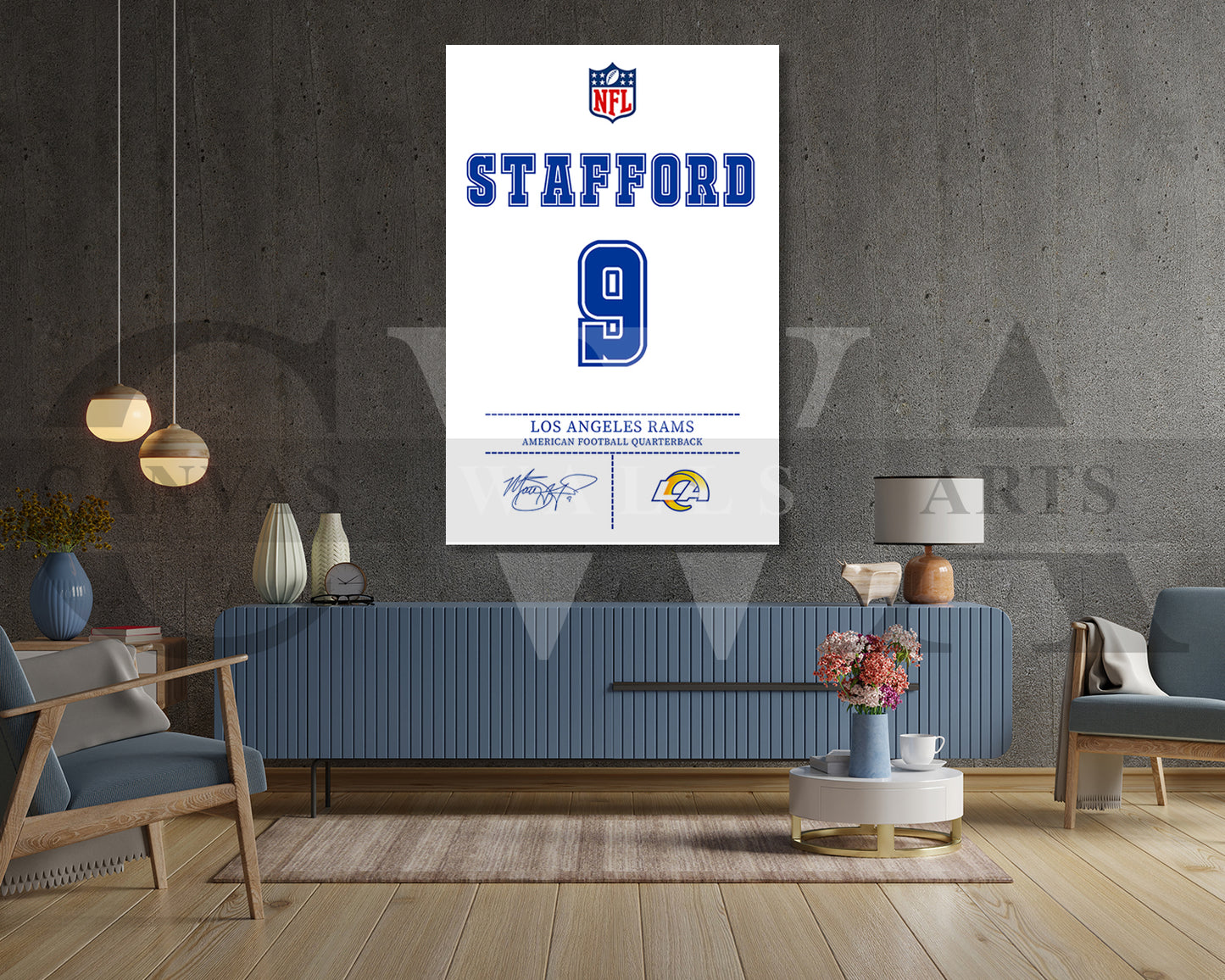 Matthew Stafford Jersey Canvas Wall Art NFL Jersey Poster Print Sports Canvas Frame Ready To Hang