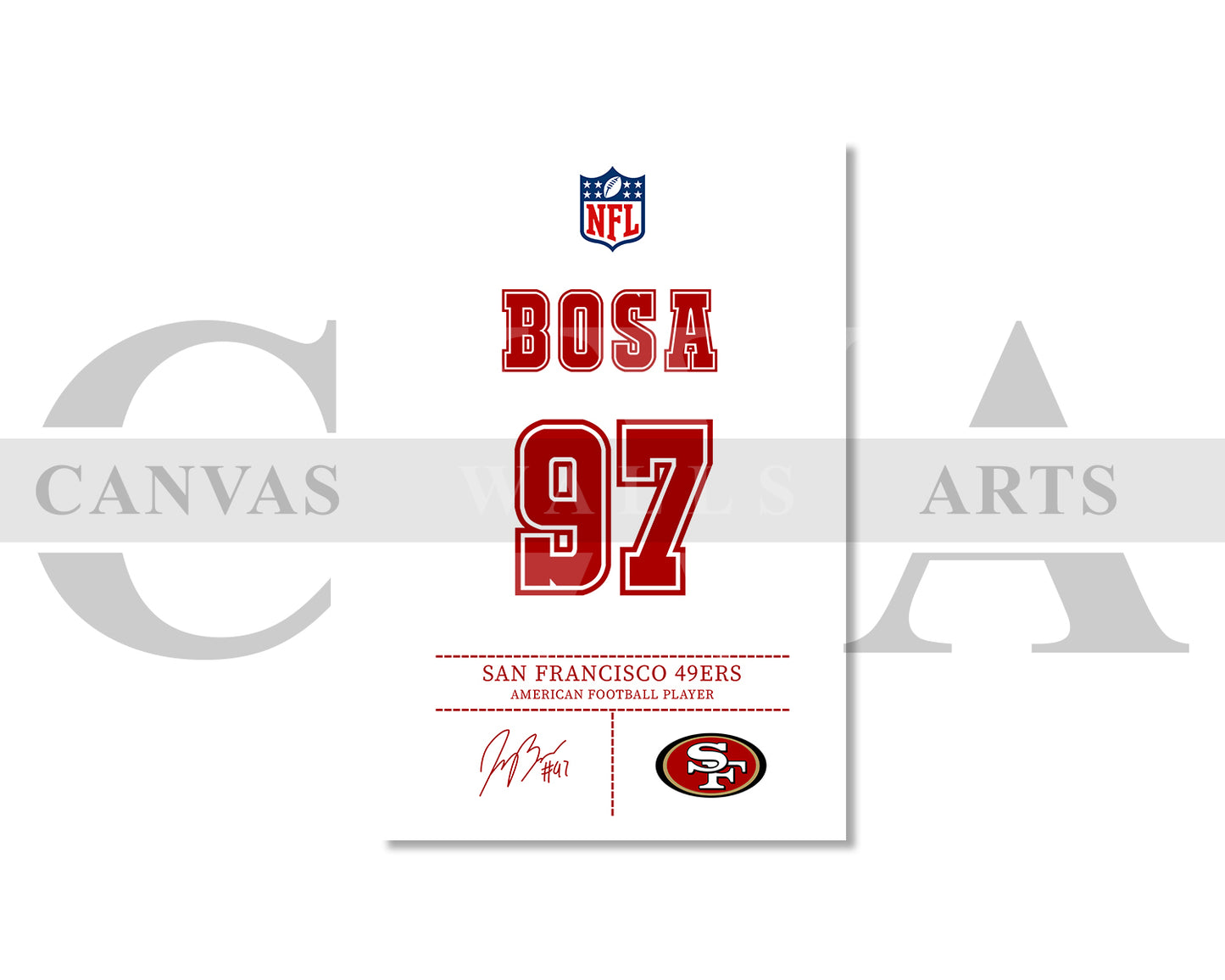 Nick Bosa Jersey Canvas Wall Art NFL Jersey Poster Print American Football Canvas Print