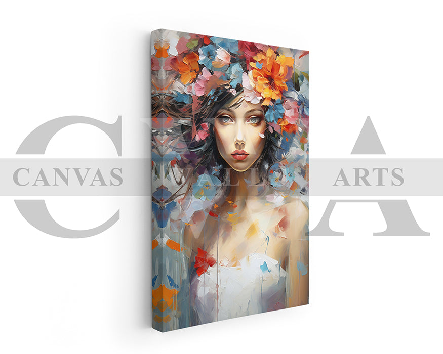 Painting of Beautiful Woman and Flowers Canvas Art