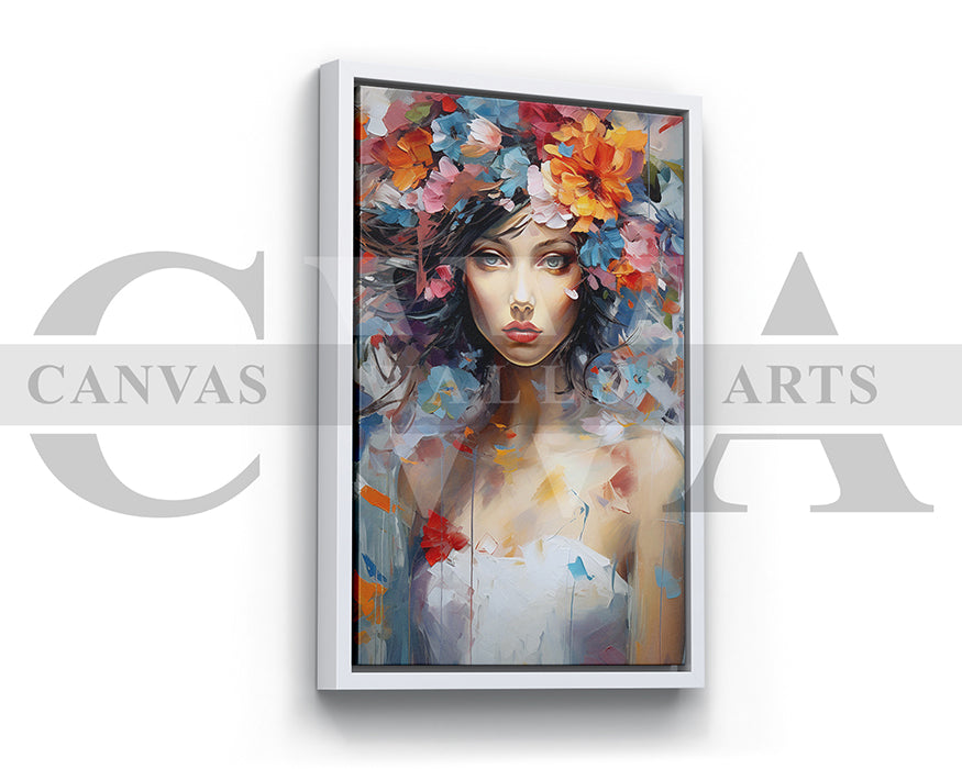 Painting of Beautiful Woman and Flowers Canvas Art
