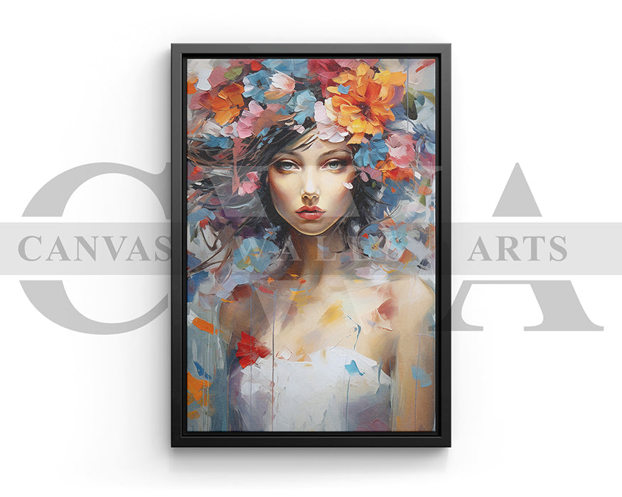 Painting of Beautiful Woman and Flowers Canvas Art