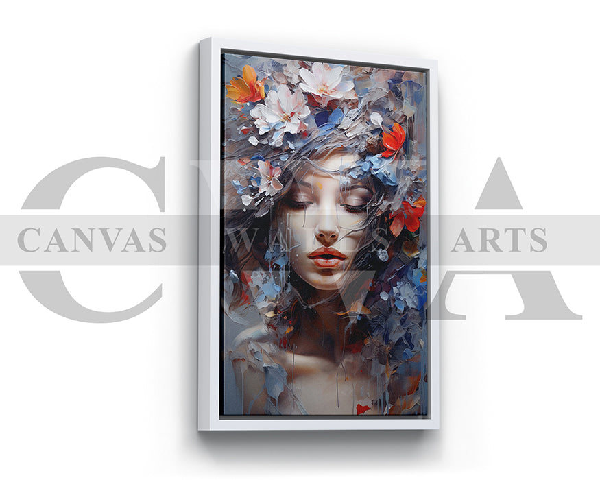 Painting of Beautiful Woman and Flowers Canvas Print