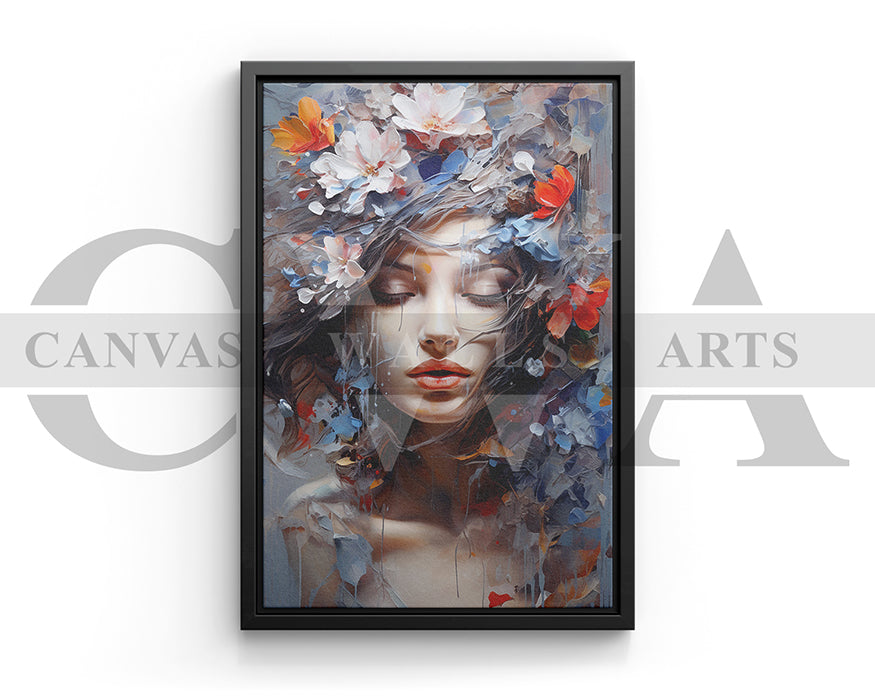 Painting of Beautiful Woman and Flowers Canvas Print