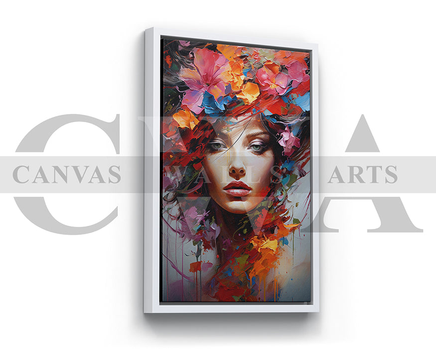 Painting of Beautiful Woman and Flowers Canvas Wall Art