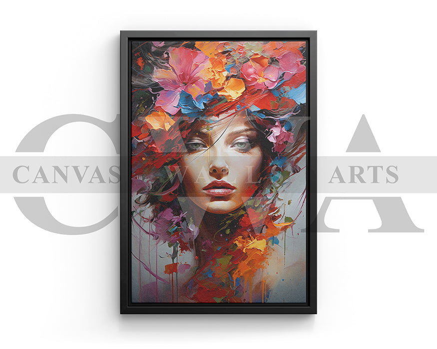 Painting of Beautiful Woman and Flowers Canvas Wall Art