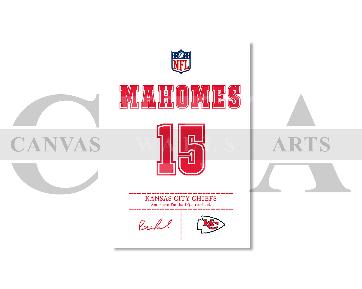 Patrick Mahomes Jersey Canvas Wall Art NFL Jersey Poster Print Sports Canvas Print