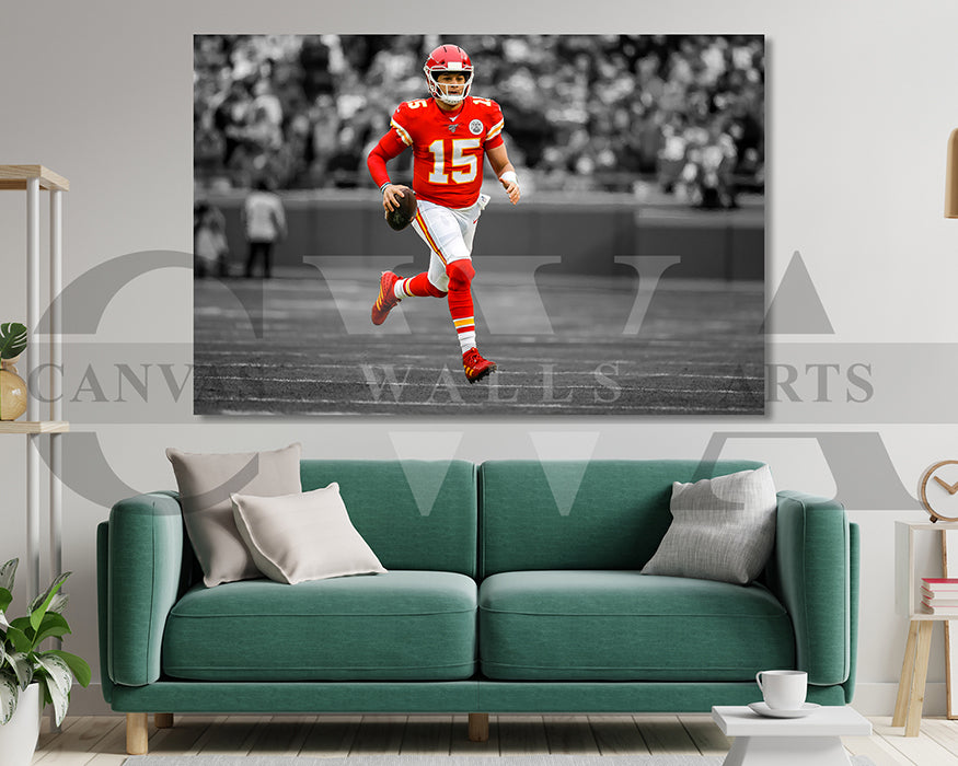 Patrick Mahomes Black & White Canvas Art American Football Canvas Wall Art