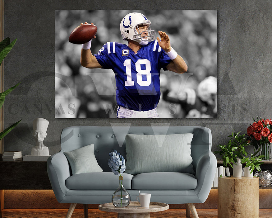Peyton Manning Black & White Canvas Art American Football Canvas Wall Art