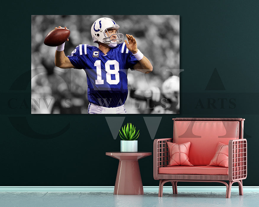 Peyton Manning Black & White Canvas Art American Football Canvas Wall Art