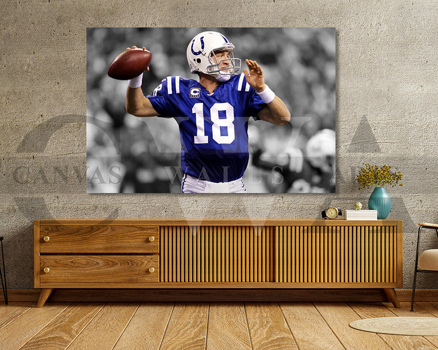 Peyton Manning Black & White Canvas Art American Football Canvas Wall Art