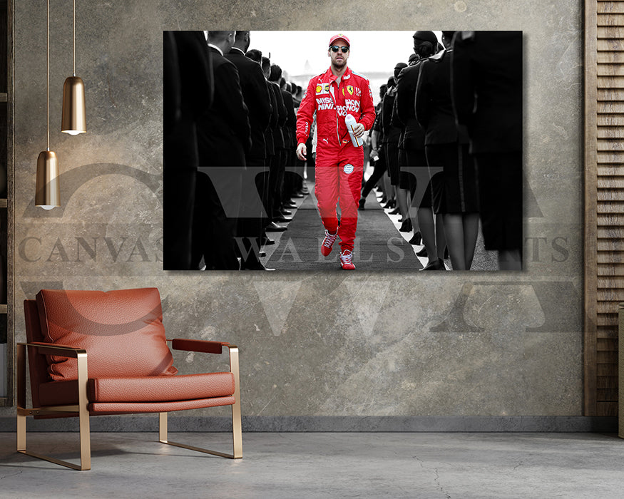 Sebastian Vettel Black & White Canvas Art F1 Canvas Wall Art