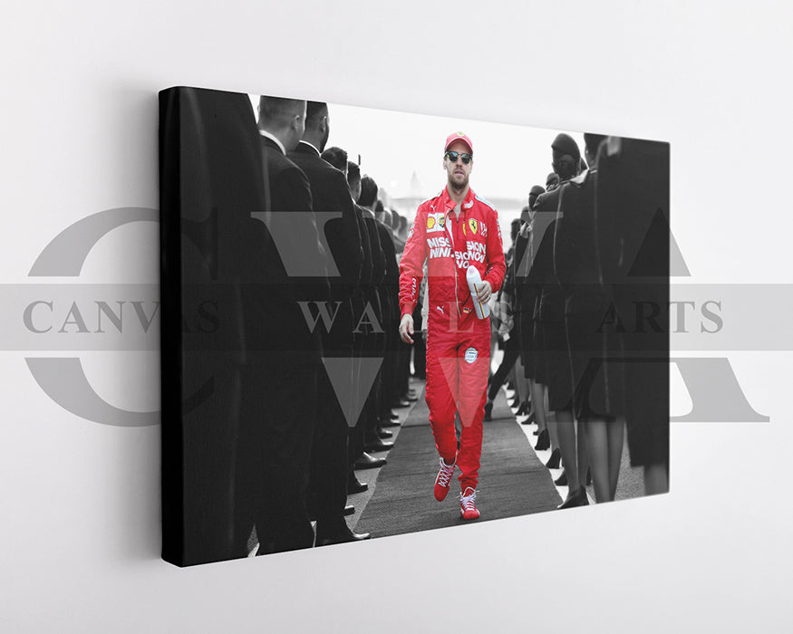 Sebastian Vettel Black & White Canvas Art F1 Canvas Wall Art