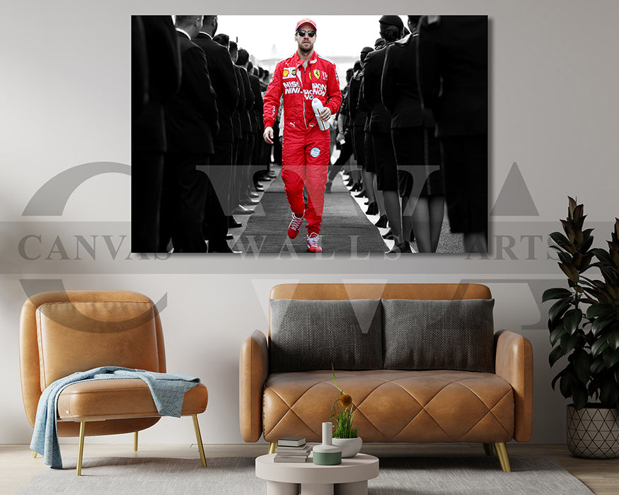 Sebastian Vettel Black & White Canvas Art F1 Canvas Wall Art