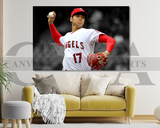 Shohei Ohtani Black & White Canvas Art Baseball Canvas Wall Art