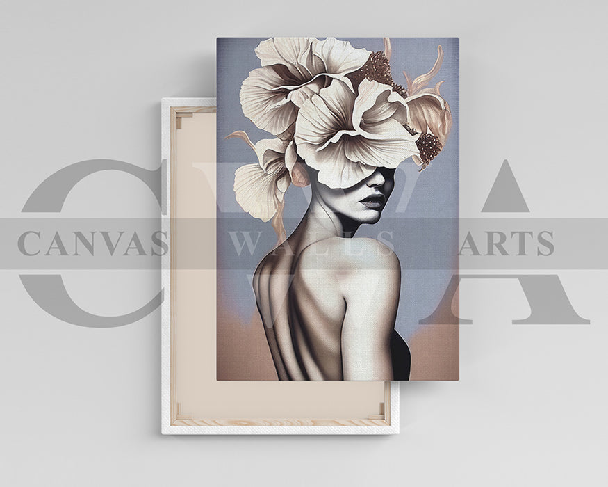 Stylized Woman Head Flower Canvas Wall Art