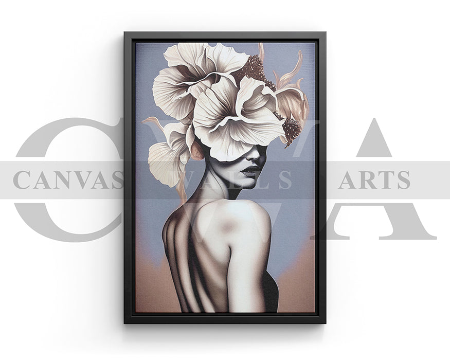Stylized Woman Head Flower Canvas Wall Art