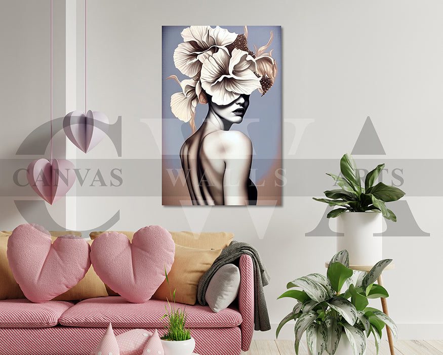 Stylized Woman Head Flower Canvas Wall Art