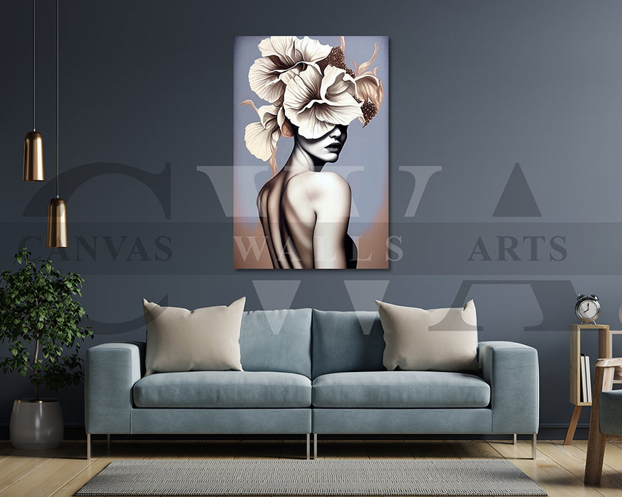 Stylized Woman Head Flower Canvas Wall Art