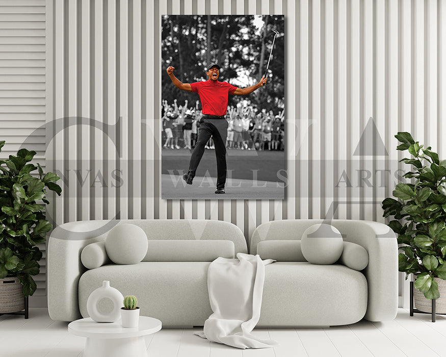 Tiger Woods 2019 Masters Black and White Canvas Wall Art