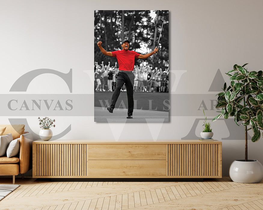 Tiger Woods 2019 Masters Black and White Canvas Wall Art