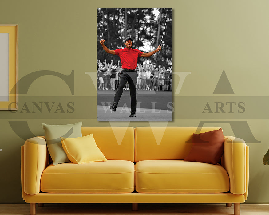 Tiger Woods 2019 Masters Black and White Canvas Wall Art
