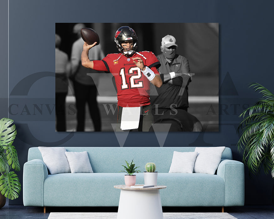 Tom Brady Black & White Canvas Art American Football Canvas Wall Art