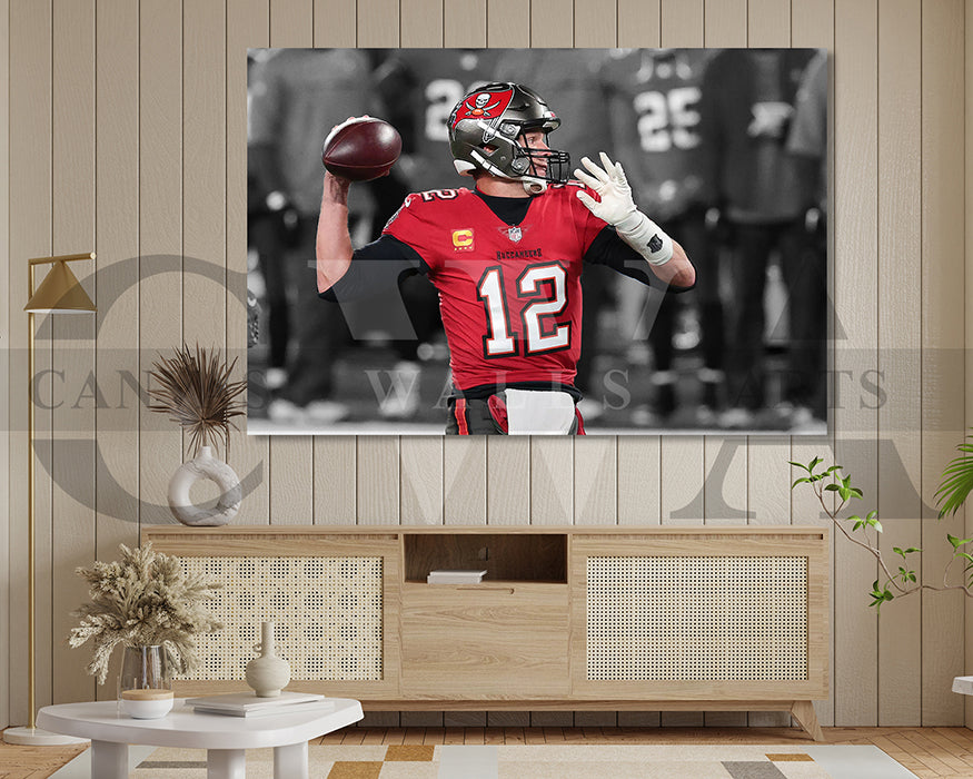 Tom Brady Black & White Canvas Art American Football Canvas Wall Art