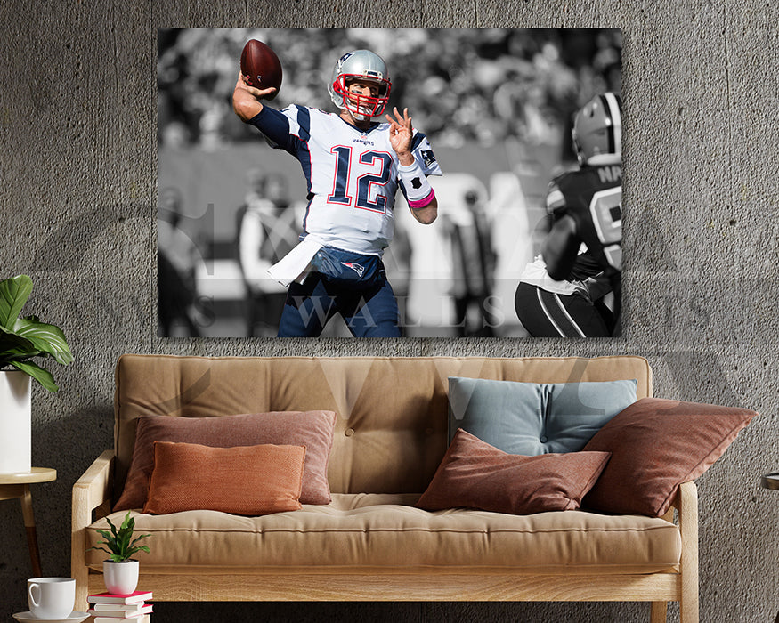 Tom Brady Black & White Canvas Art American Football Canvas Wall Art