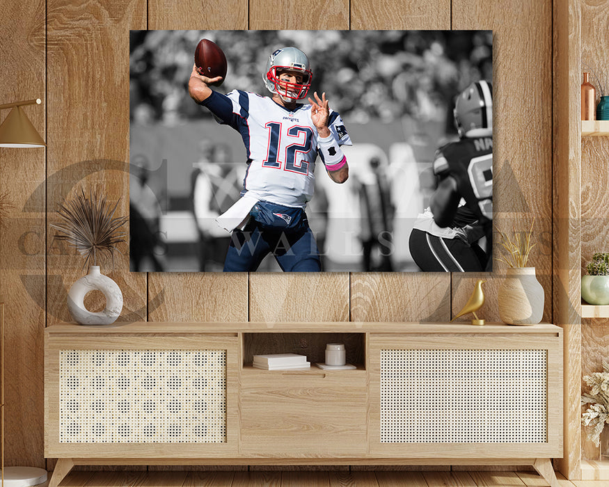 Tom Brady Black & White Canvas Art American Football Canvas Wall Art