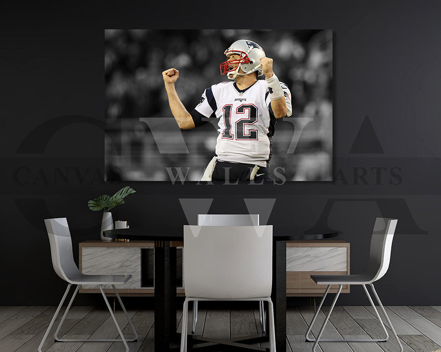 Tom Brady Black & White Canvas Art American Football Canvas Wall Art