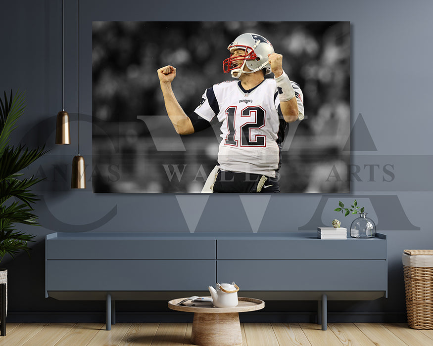 Tom Brady Black & White Canvas Art American Football Canvas Wall Art