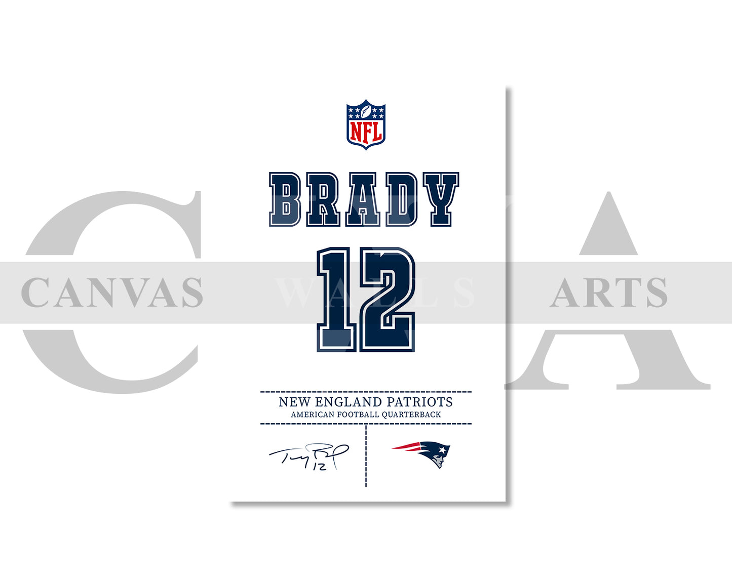 Tom Brady Jersey Canvas Wall Art NFL Jersey Poster Print Sports Canvas Print