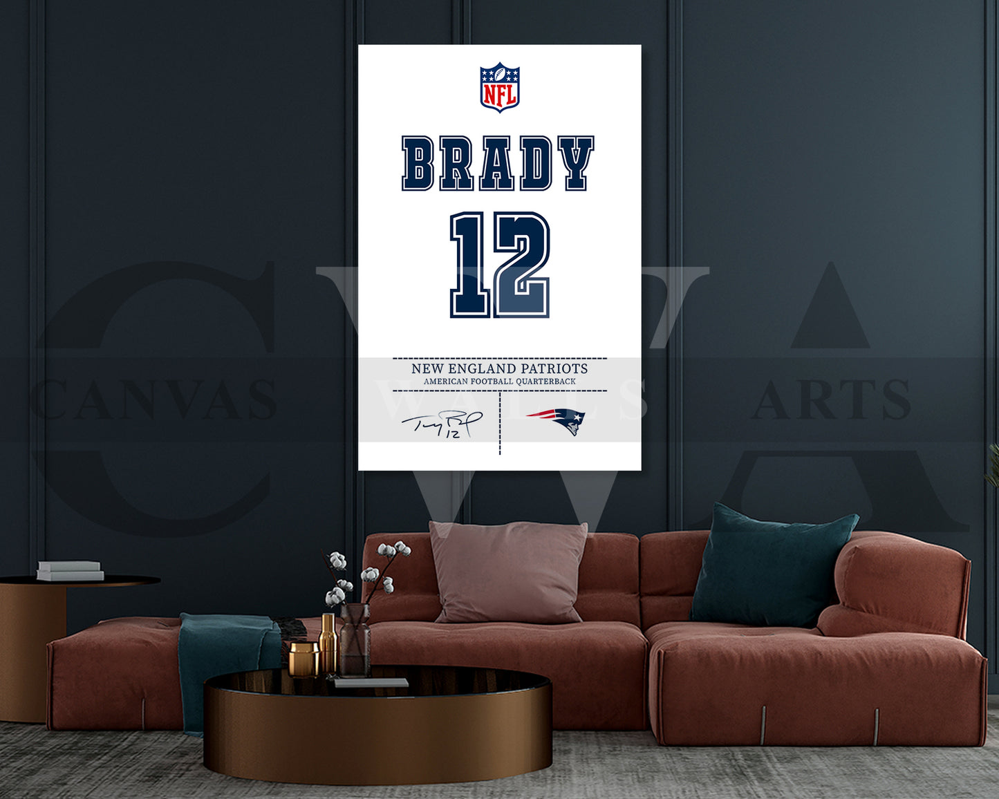 Tom Brady Jersey Canvas Wall Art NFL Jersey Poster Print Sports Canvas Print
