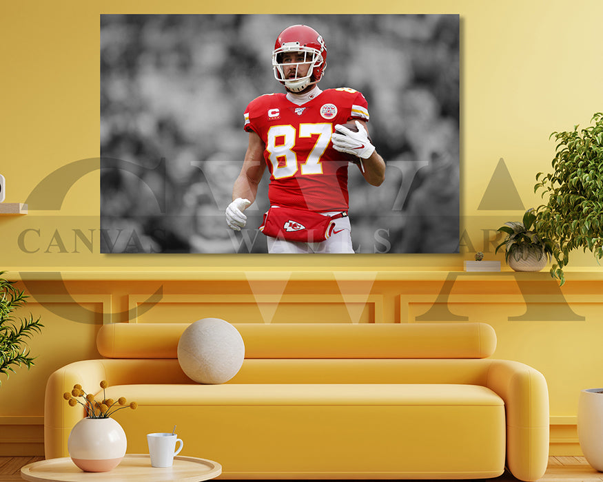 Travis Kelce Black & White Canvas Art American Football Canvas Wall Art