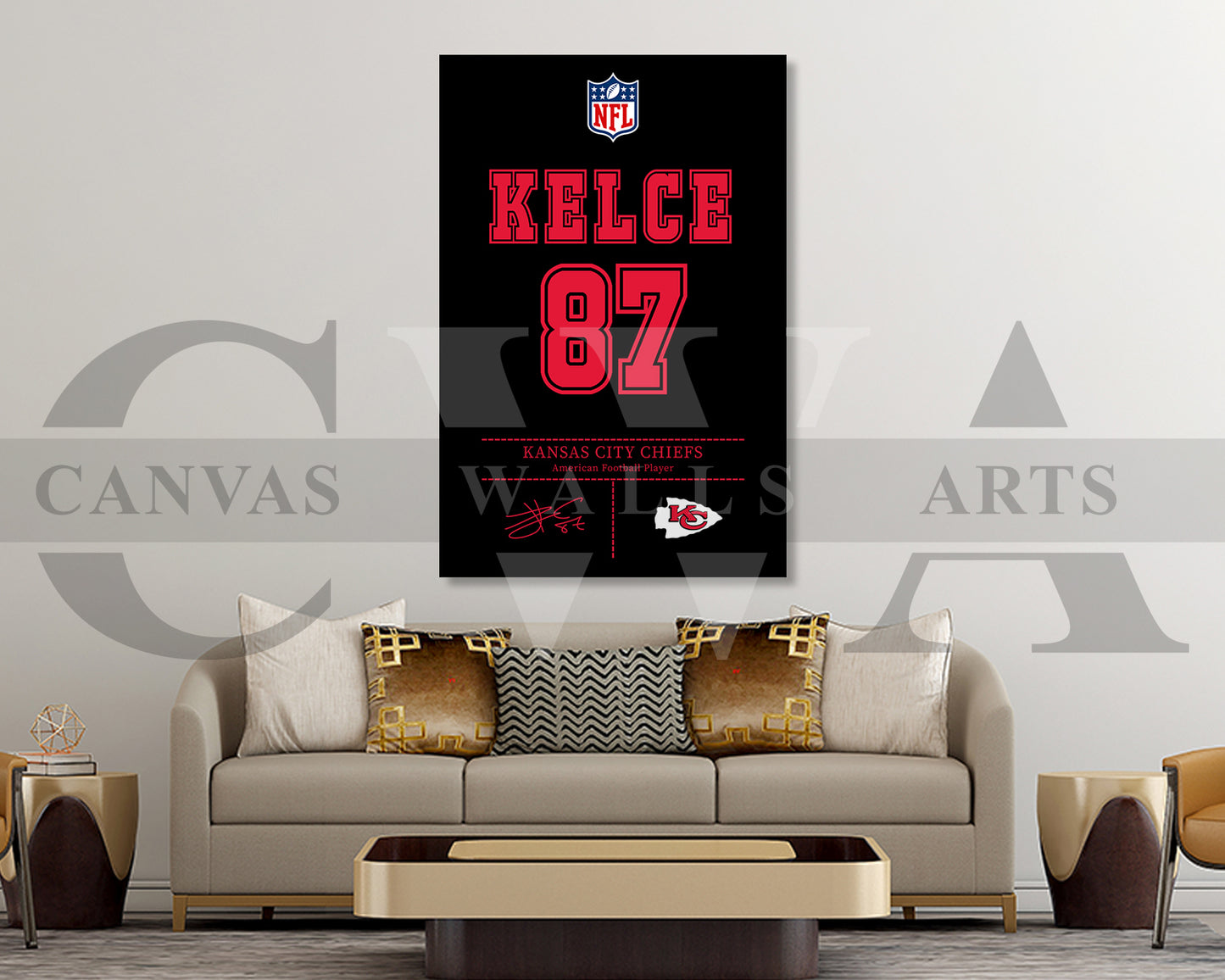 Travis Kelce Jersey Canvas Wall Art NFL Jersey Poster Print Sports Canvas Wall Art
