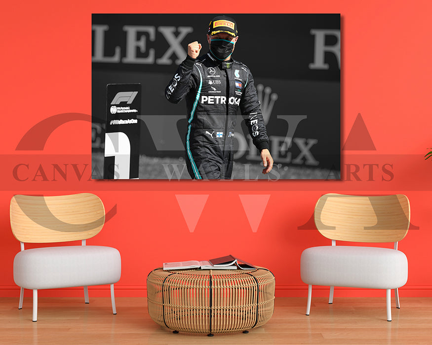 Valtteri Bottas Black & White Canvas Art F1 Canvas Wall Art