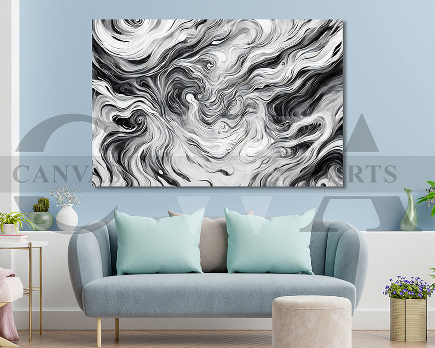 White and Black Marble Pattern Canvas Wall Art