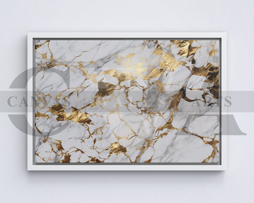 White and Gold Abstract Marble Canvas Wall Art