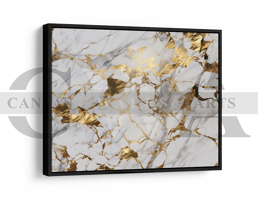White and Gold Abstract Marble Canvas Wall Art