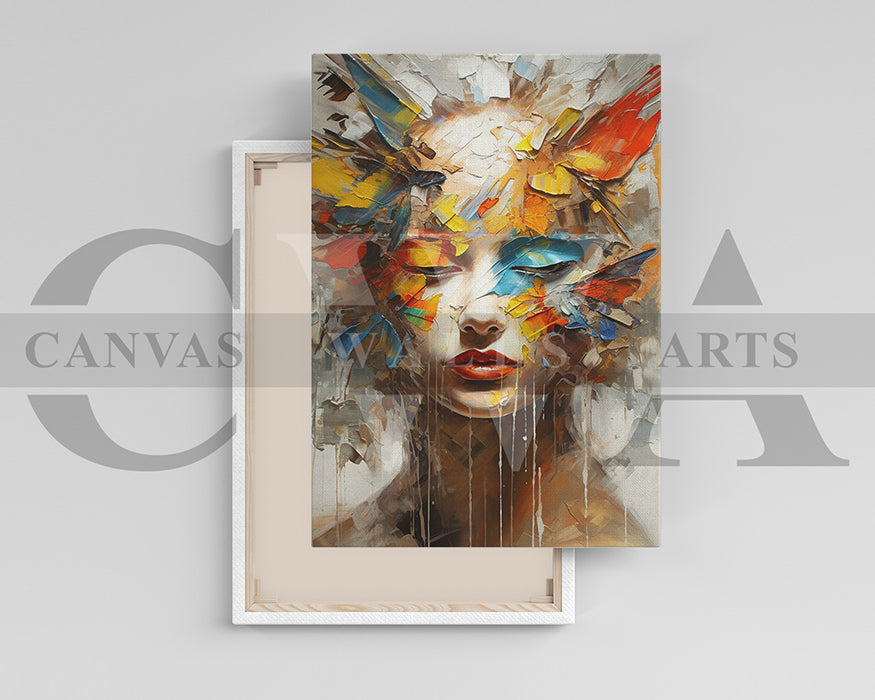Woman Face Colorful Brushstrokes Canvas Wall Art