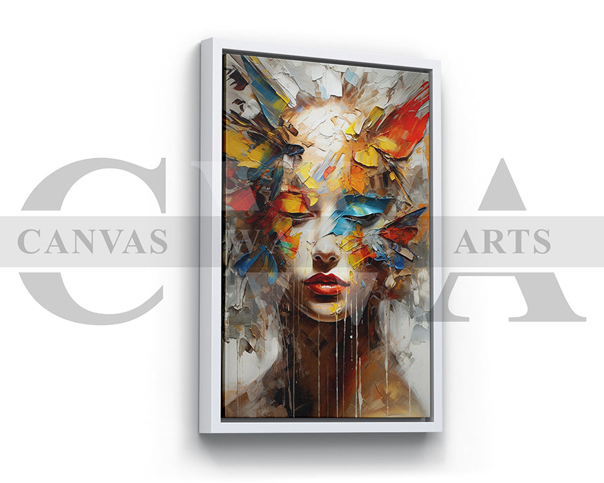 Woman Face Colorful Brushstrokes Canvas Wall Art