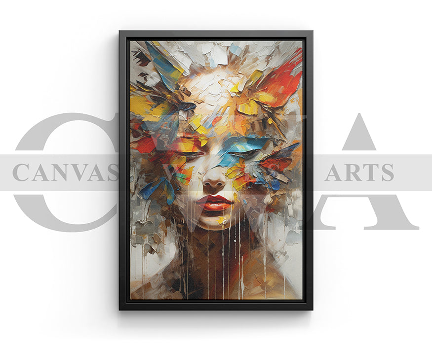Woman Face Colorful Brushstrokes Canvas Wall Art