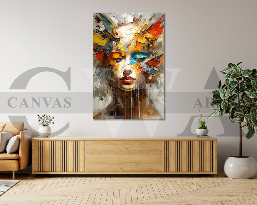 Woman Face Colorful Brushstrokes Canvas Wall Art