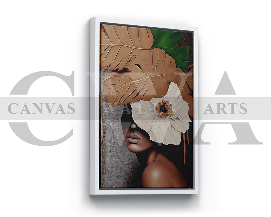 Woman Face Flowers and Leaves Canvas Print