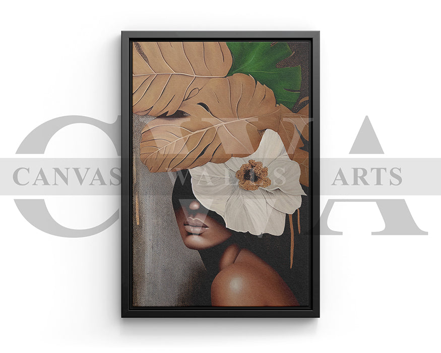 Woman Face Flowers and Leaves Canvas Print