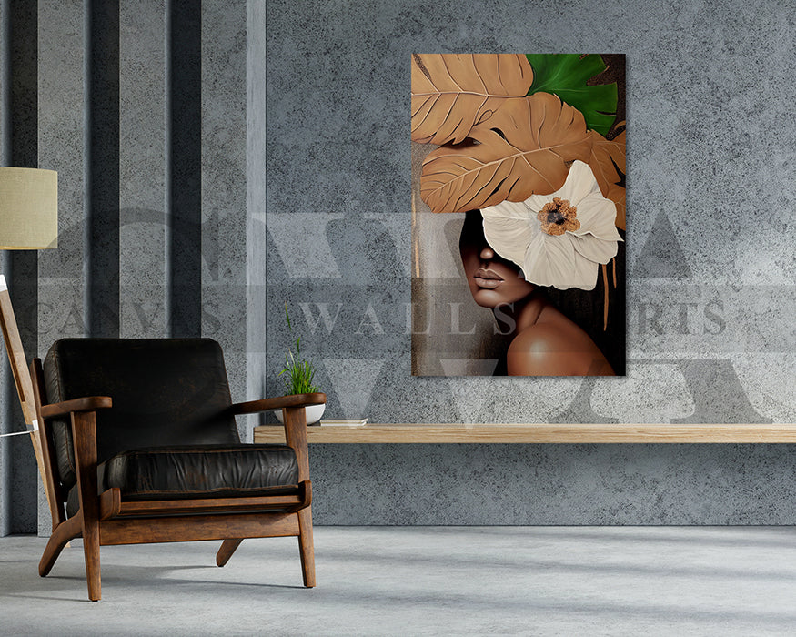 Woman Face Flowers and Leaves Canvas Print
