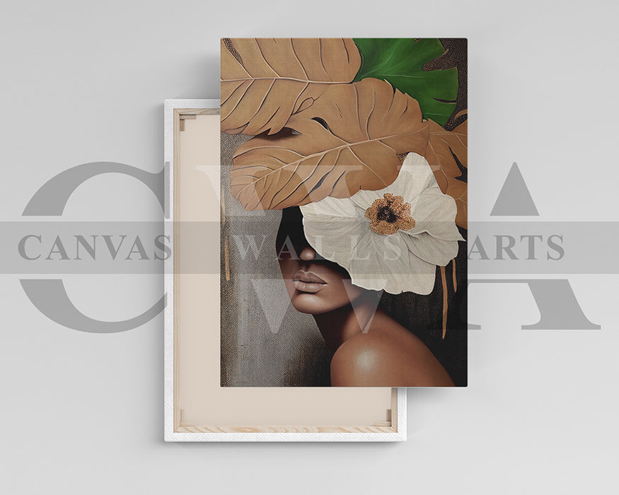 Woman Face Flowers and Leaves Canvas Print
