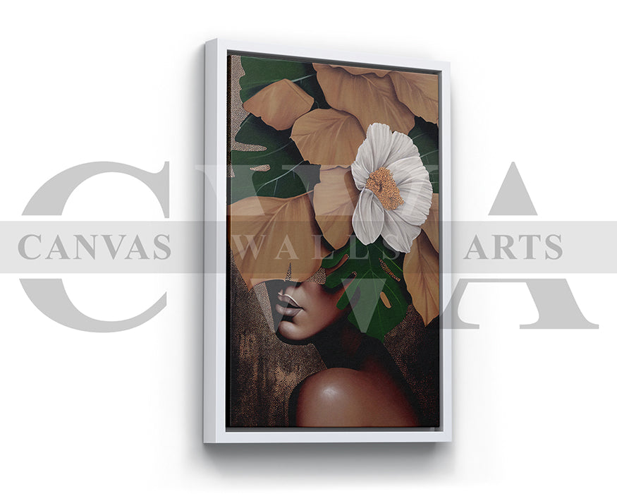 Woman Face Flowers and Leaves Canvas Wall Art