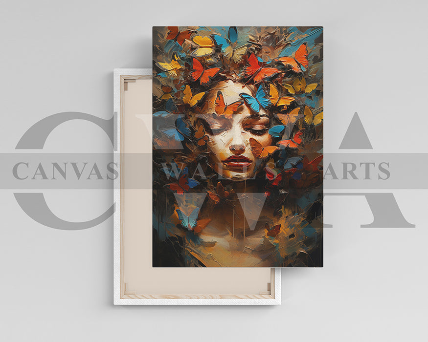 Woman Face With Butterfly Canvas Wall Art