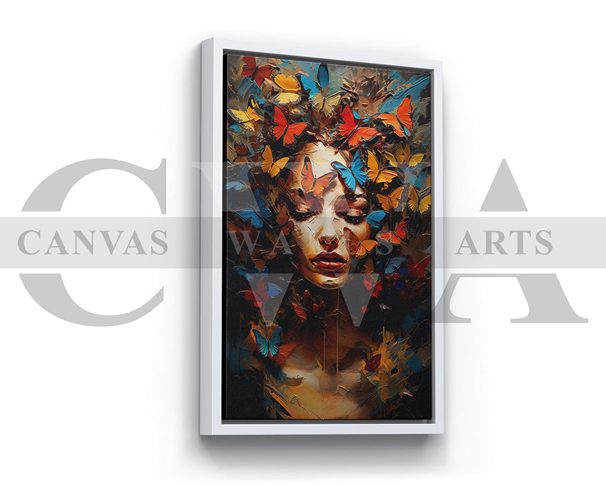 Woman Face With Butterfly Canvas Wall Art